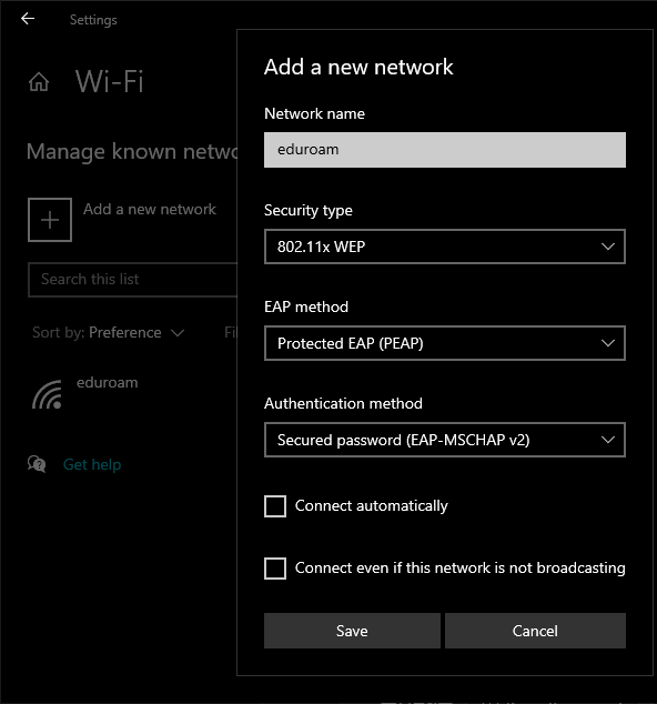 Troubleshoot Eduroam | INFORMATION TECHNOLOGY