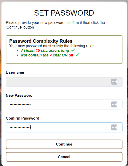 Title: Screenshot showing the password length and complexity requirements.